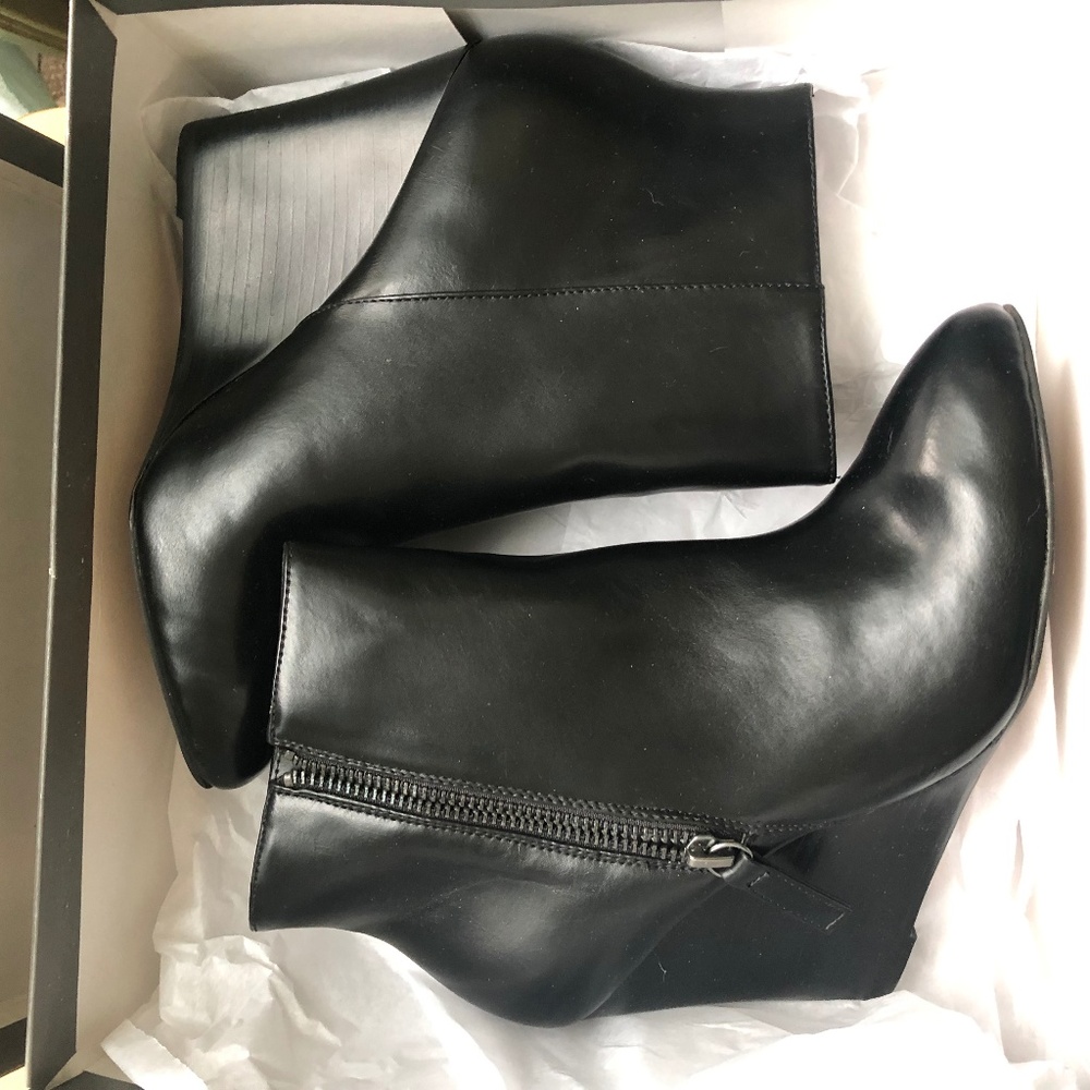 BRAND NEW Black Leather Wedge Bootie